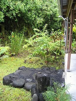Hawaii Big Island vacation rental outdoor shower Tree Fern Cottage